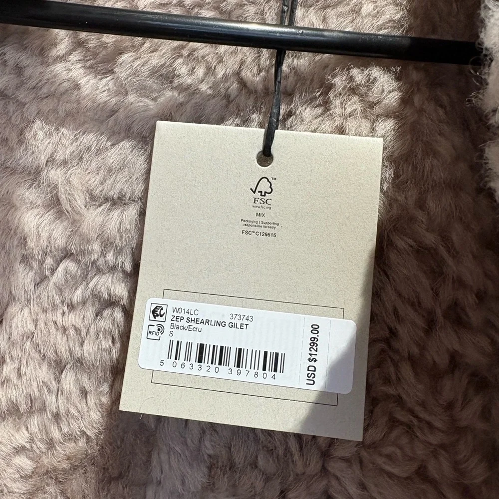 AllSaints Zep Genuine Shearling Black Leather Moto Vest Size S NWT